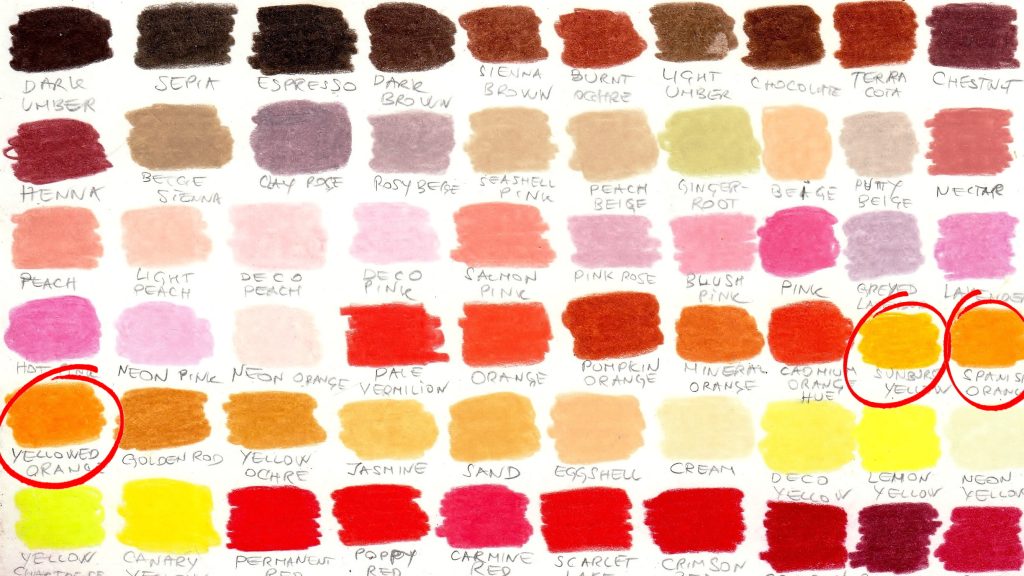 hand-drawn colored pencil chart swatches different colors