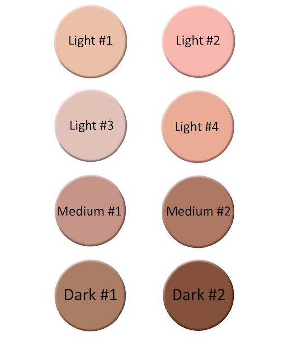 8 different skin tone values swatches color chart for drawing faces