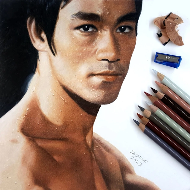 Drawing a realistic portrait with colored pencils, close-up of nose and eyes using Caran d'Ache Luminance and Prismacolor Premier