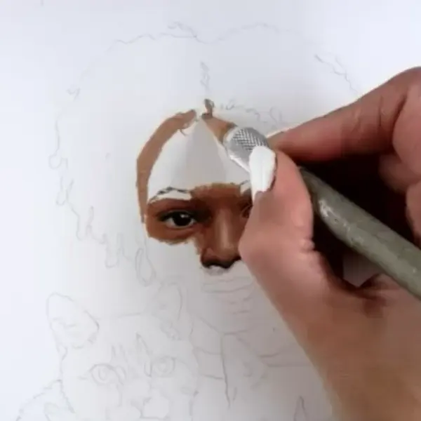 artist drawing portrait of kid with colored pencils in a realistic style tutorial