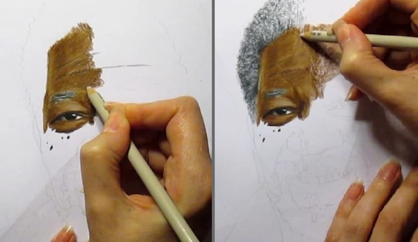 colored pencil drawing people actor work in progress realistic face