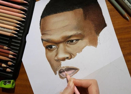 colored pencil drawing work in progress face human skin tone