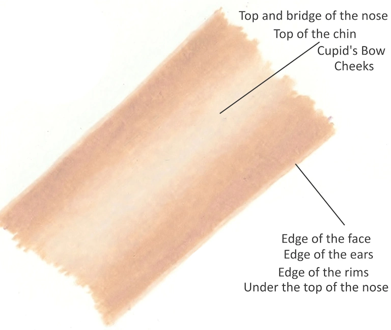 light skin tones diagram showing the values and where they should be applied over the face