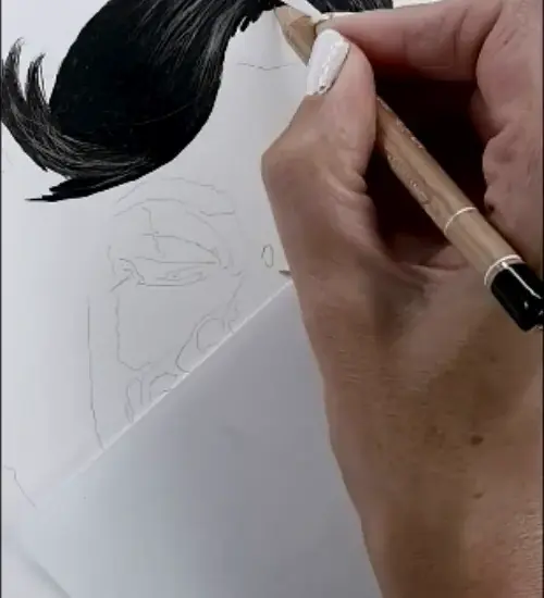 webp animation colored pencil time lapse showing portrait of laughing girl hand drawn