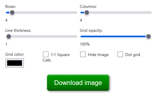 ui interface of Grid Maker from FreeToolio showing controls sliders options to customize grid
