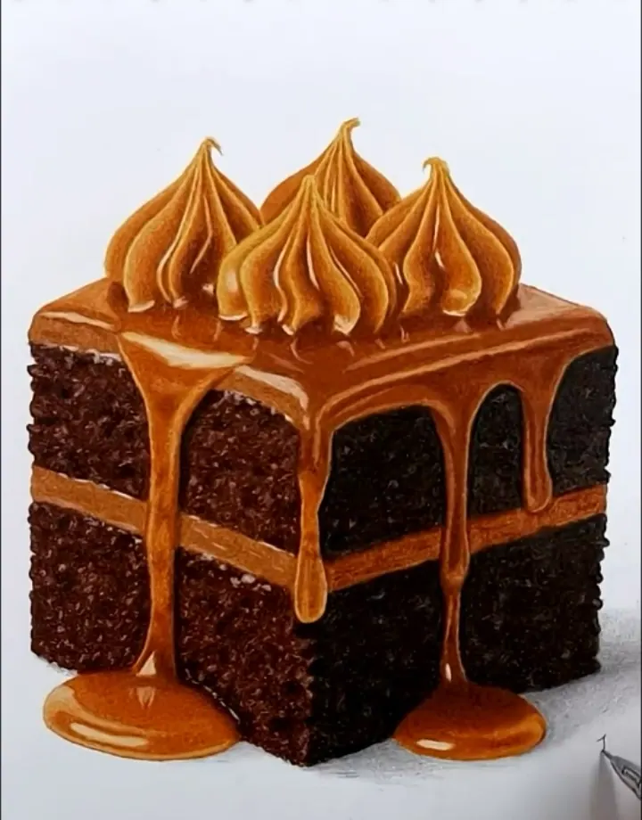 colored pencil drawing chocolate cake